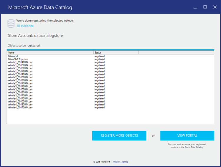 View data structure Registration complete