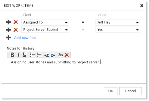 TFS-PS_Agile_BulkEdit Bulk modify to assign and submit to Project Server
