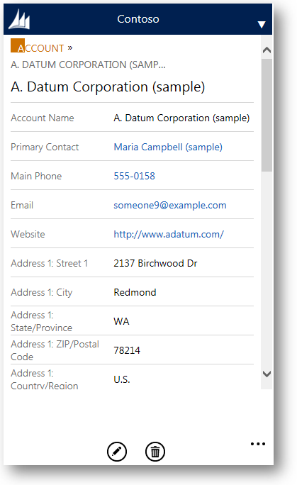 CRM til telefoner-firmaformular i Dynamics CRM