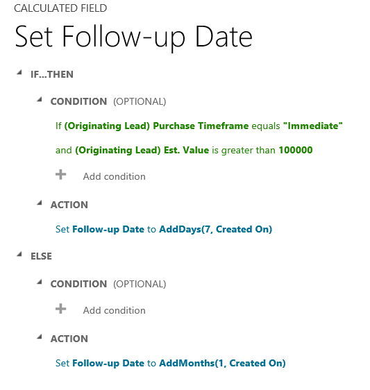 Indstille opfølgningsdato If-Then & Else i Dynamics CRM