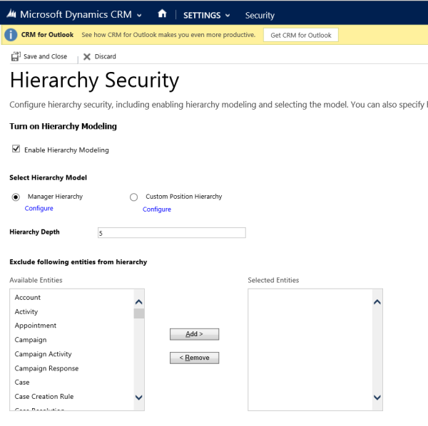 Konfigurere hierarkisikkerhed i Dynamics CRM