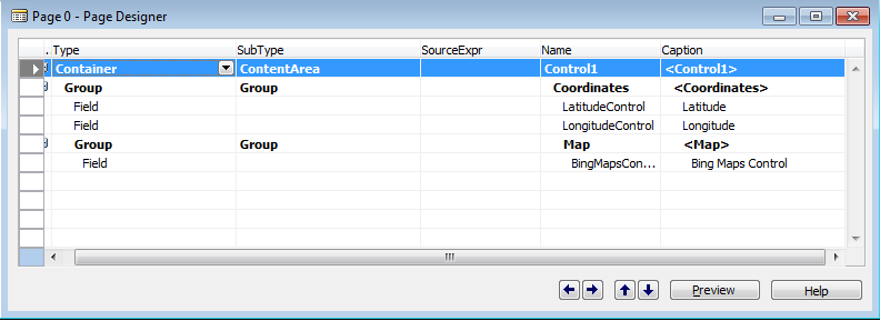 ControlAddInPageDesignForBingMapsControl The page design for the Bing Maps control