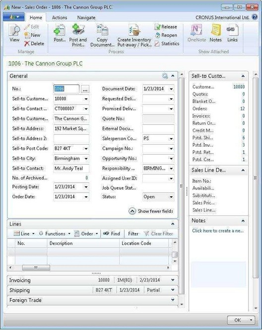 NAV_SalesOrderPage Sales order