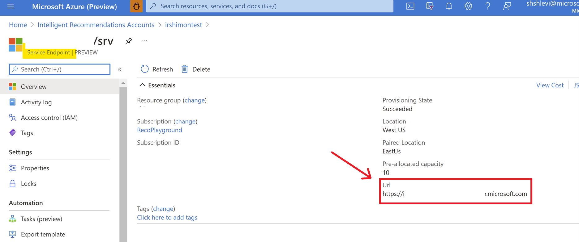 Find URL-adressen til serveringsslutpunktet.
