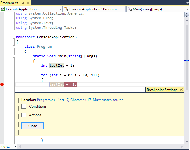 BreakpointSettings Breakpoint settings