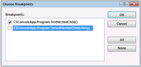 DBG_Execution_OverloadedBreakpoints Choose Breakpoints dialog box
