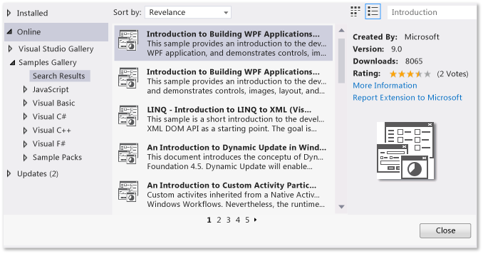 BuildWalk_ExtensionsDialogSampleDownload Extensions and Updates dialog box