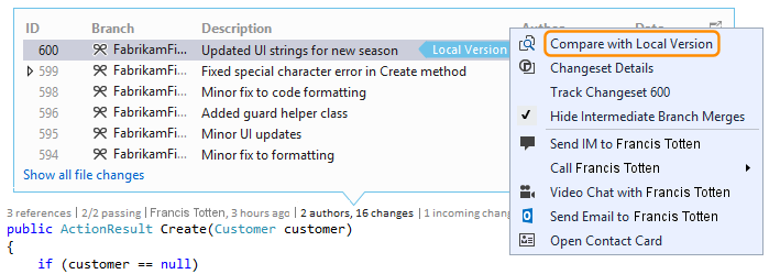 CodeLensBranchIncomingChangeMenu CodeLens: Compare incoming change with local