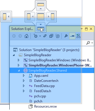 VS2015_Dock_diamond Docking Solution Explorer in a new position