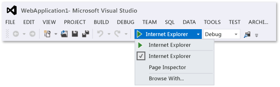 WebBrowserDropDownToolbar Select Web browser debug options