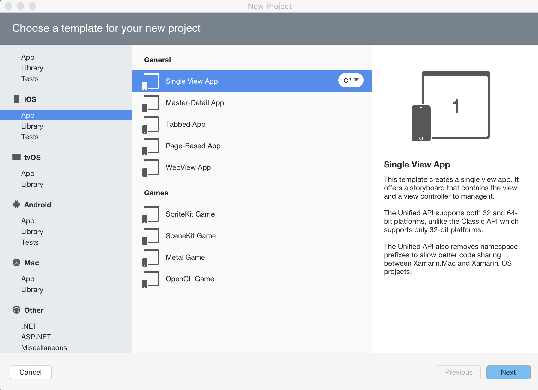 Use the Single View App template