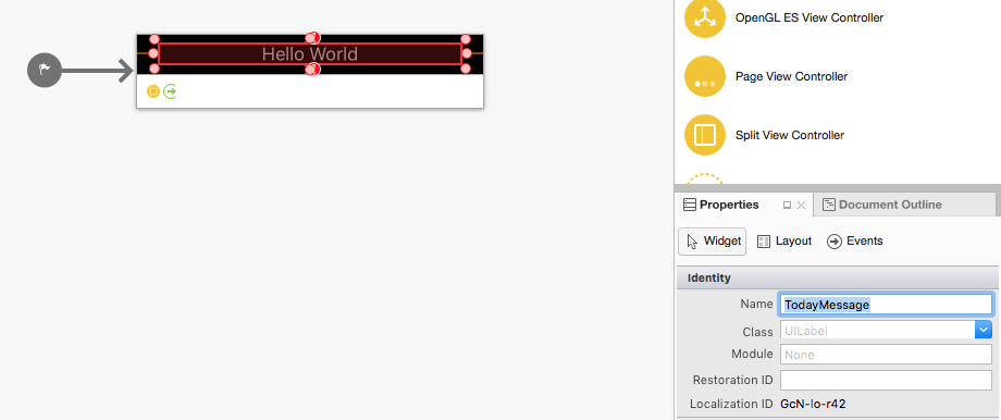 Select the Label that was automatically added to the UI by template and give it the Name TodayMessage in the Widget tab of the Properties Explorer