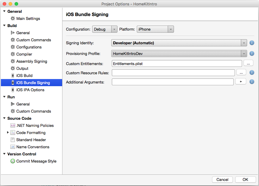 Select provisioning profile just created