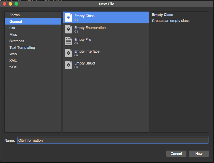 Enter CityInformation for the Name