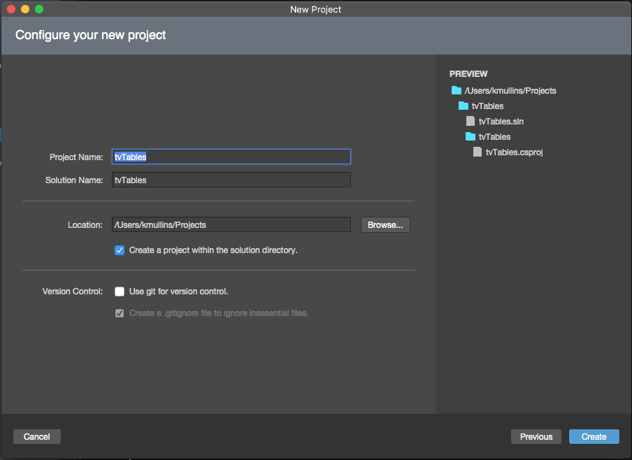 The Project Name and Solution Name