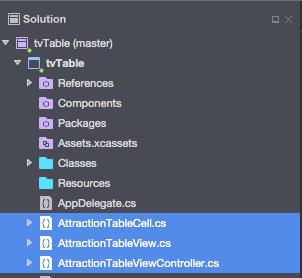The custom classes in the Project Tree