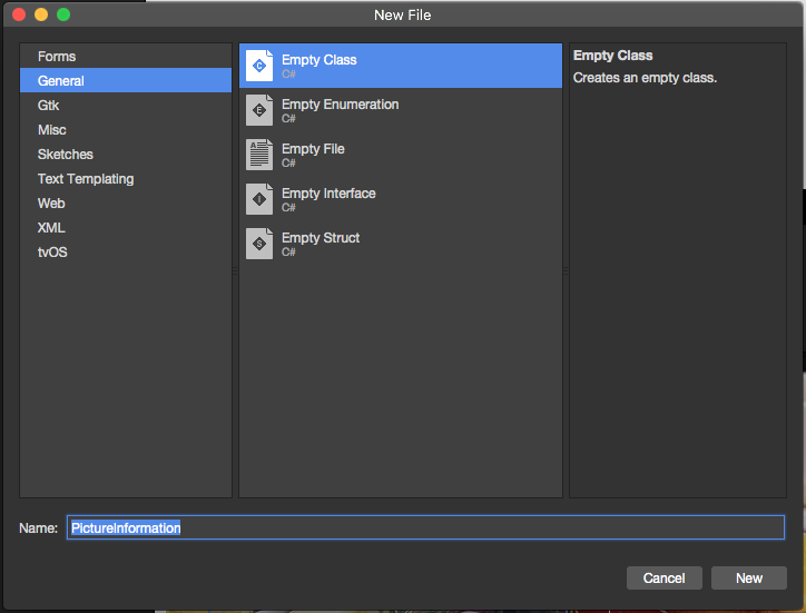 Select Empty Class and provide a Name