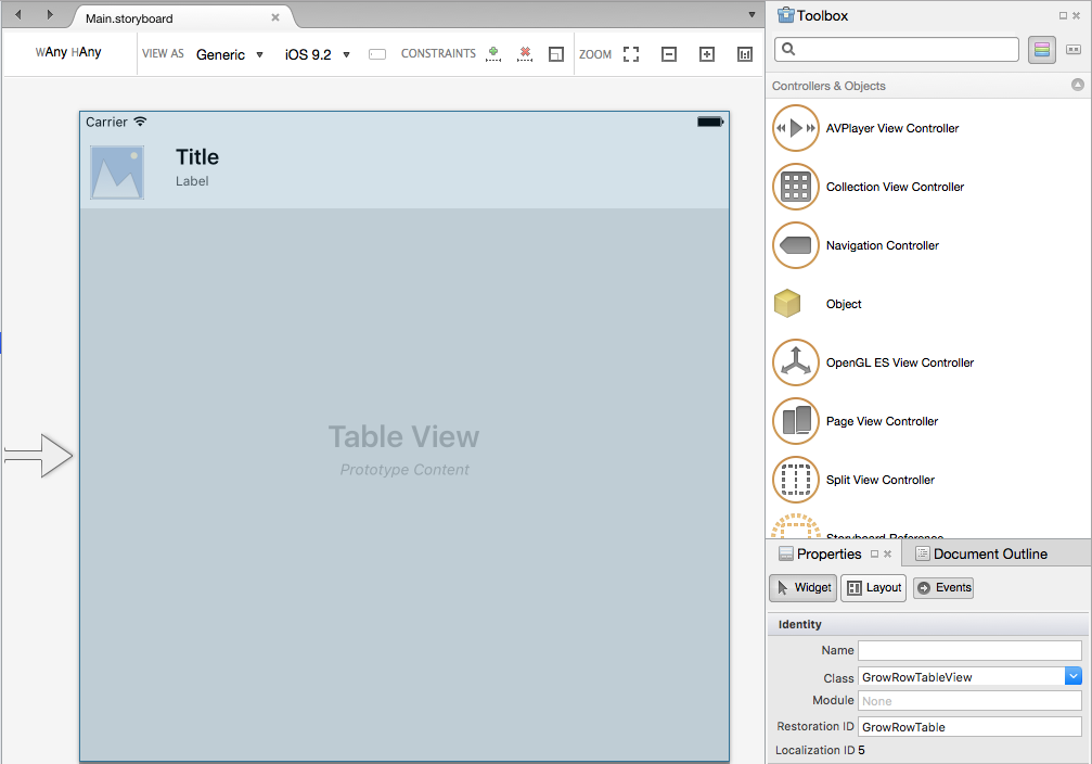 Adding a custom class for the UITableViewController, the UITableView and the UITableCell