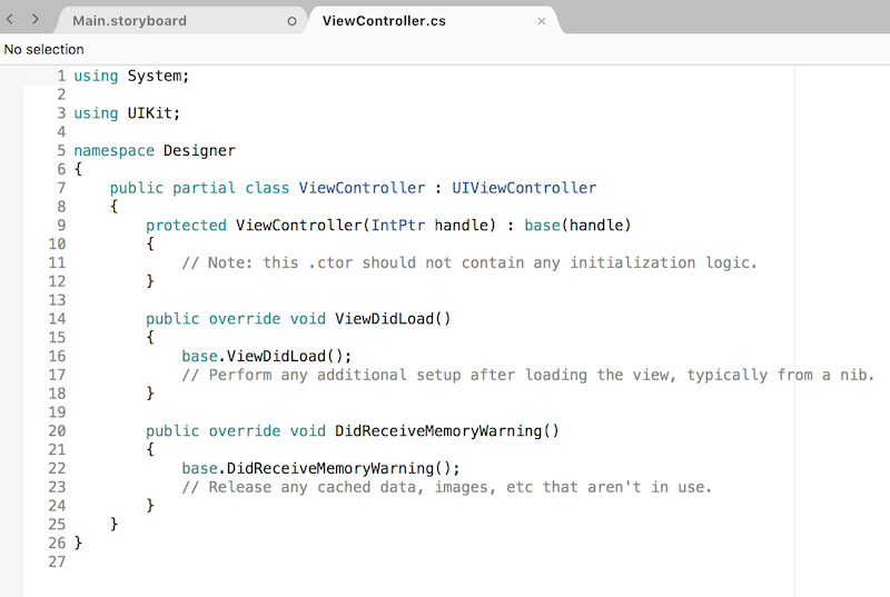 The code for a view controller The code for a view controller