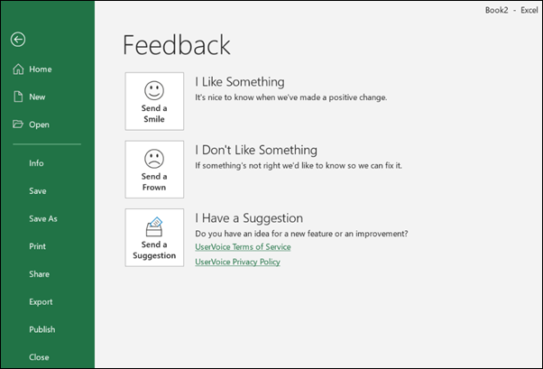 Screenshot: In-product feedback example.