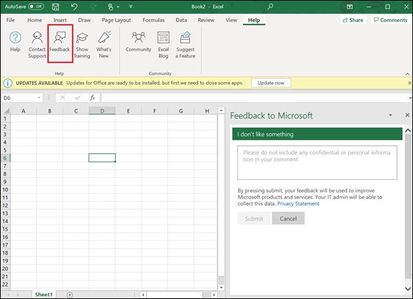 Screenshot: Windows in-product feedback example.