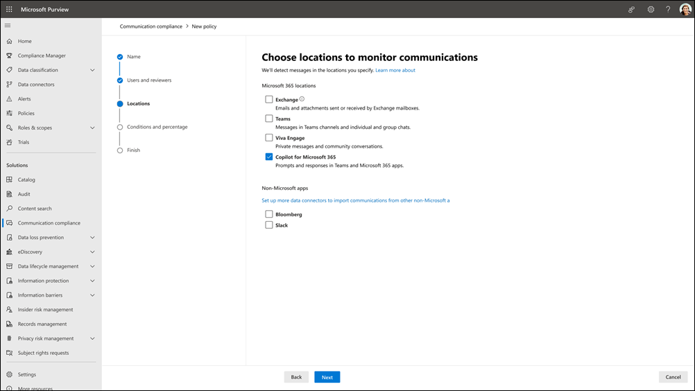 Communication compliance locations.