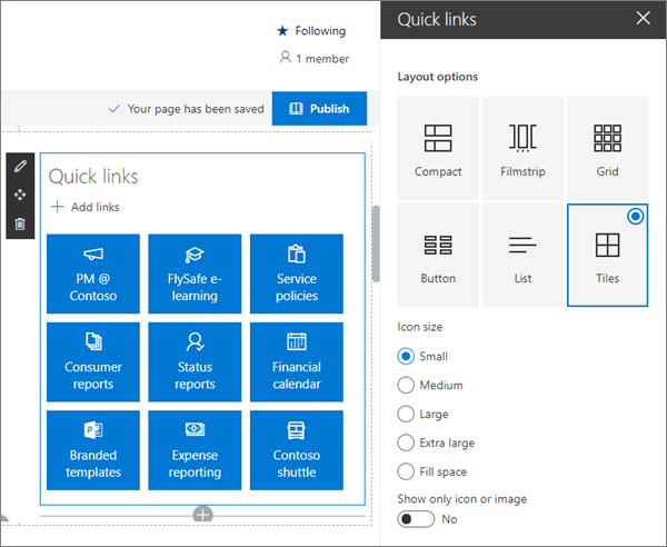 Image of the Quick links web part