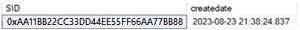 Screenshot of SQL Server Management Studio (SSMS) query output for the SID of the group.