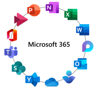 Microsoft 365-appikoner i en cirkel, der er farvet ud med Stream, der slutter sig til cirklen