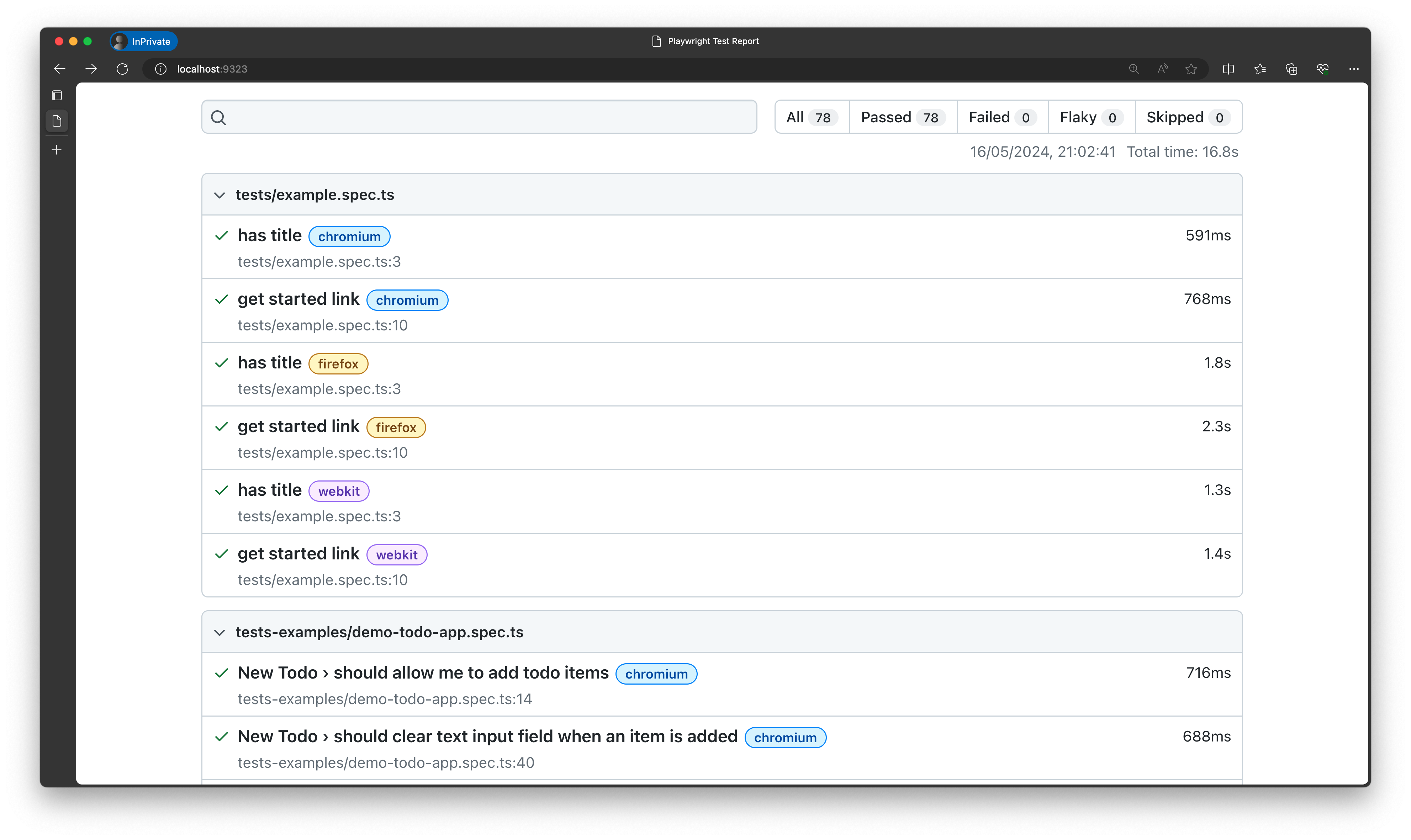 Et skærmbillede af en HTML-rapport, der viser to testfiler.