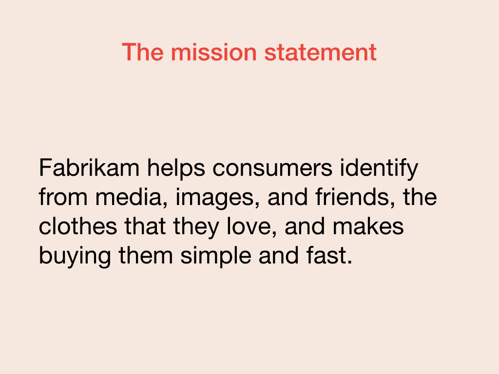 Slide af Fabrikams mission statement.