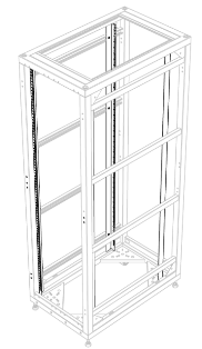 42-enhed fire-post rack kabinet med sider og døre fjernet.
