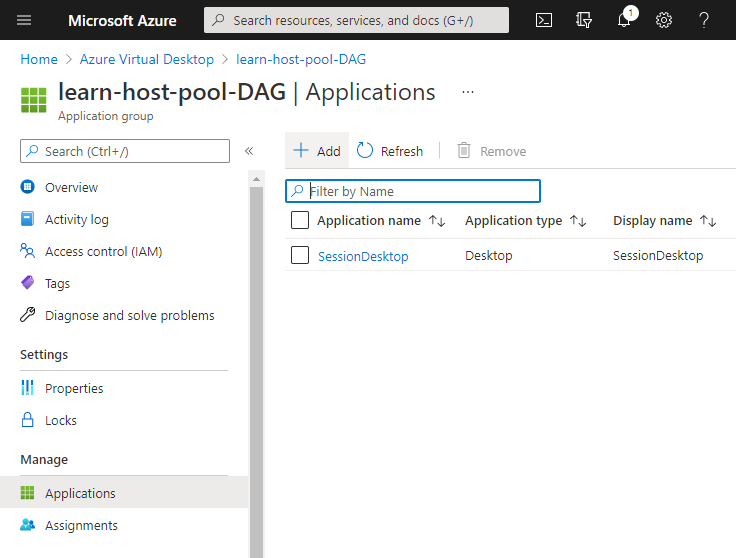 Screenshot of application page in a remote app application group.