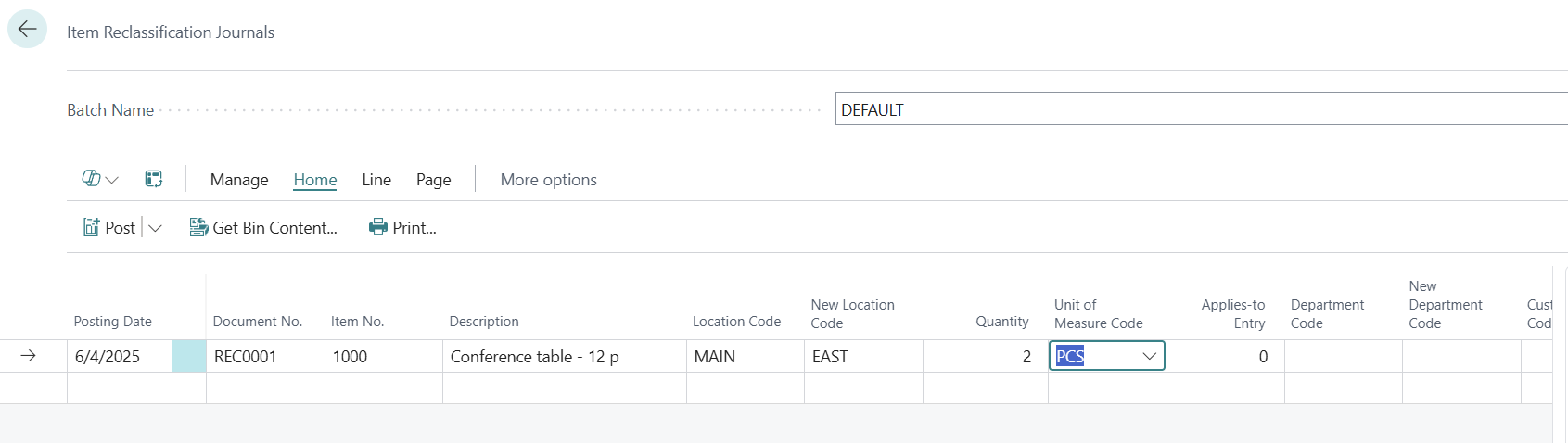 Screenshot of the Item reclassification journals page.