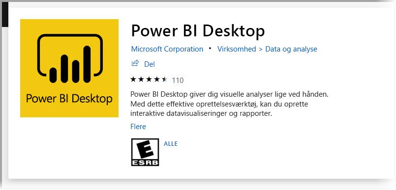 Installer Power BI Desktop fra Microsoft Store