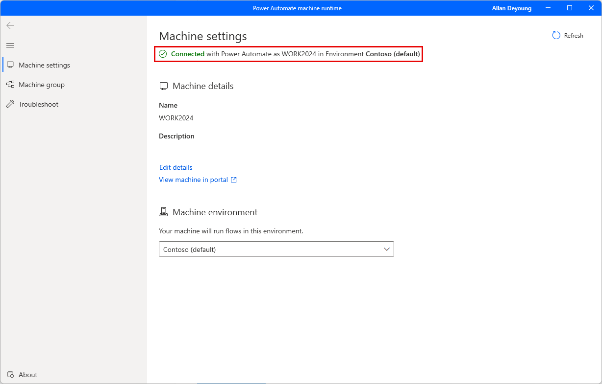 Screenshot of the machine settings.