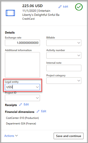Screenshot the new intercompany expense highligting the Legal entity drop-down menu.