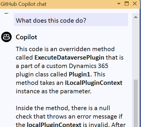 Screenshot showing GitHub Copilot chat.