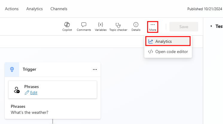 Screenshot of the analytics button.