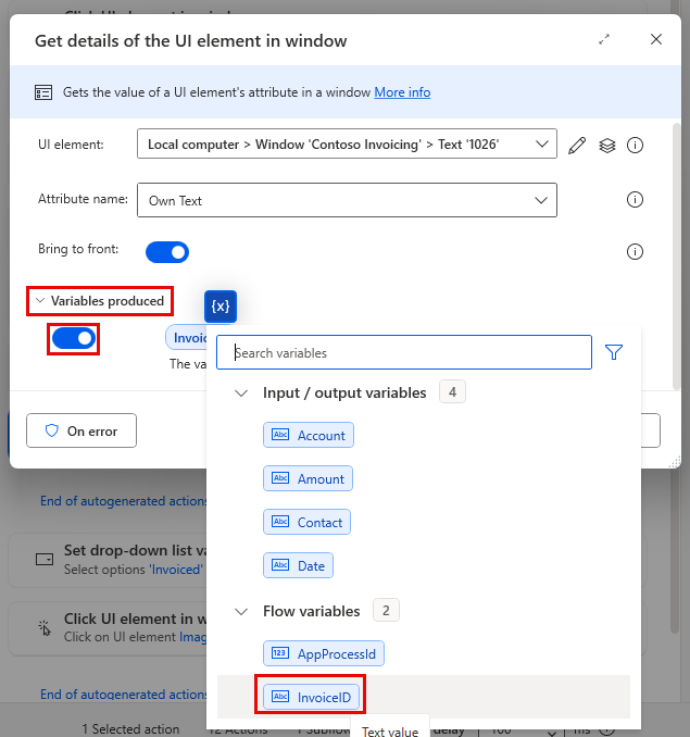 Screenshot of Power Automate for desktop showing the Set variable action being dragged to the steps.