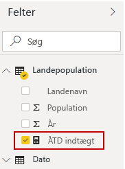 Det nye felt Indtægt ÅTD vises i ruden Felter.