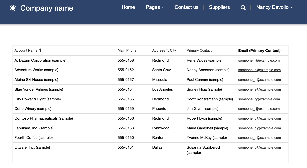 Screenshot of the supplier page showing a list of accounts.