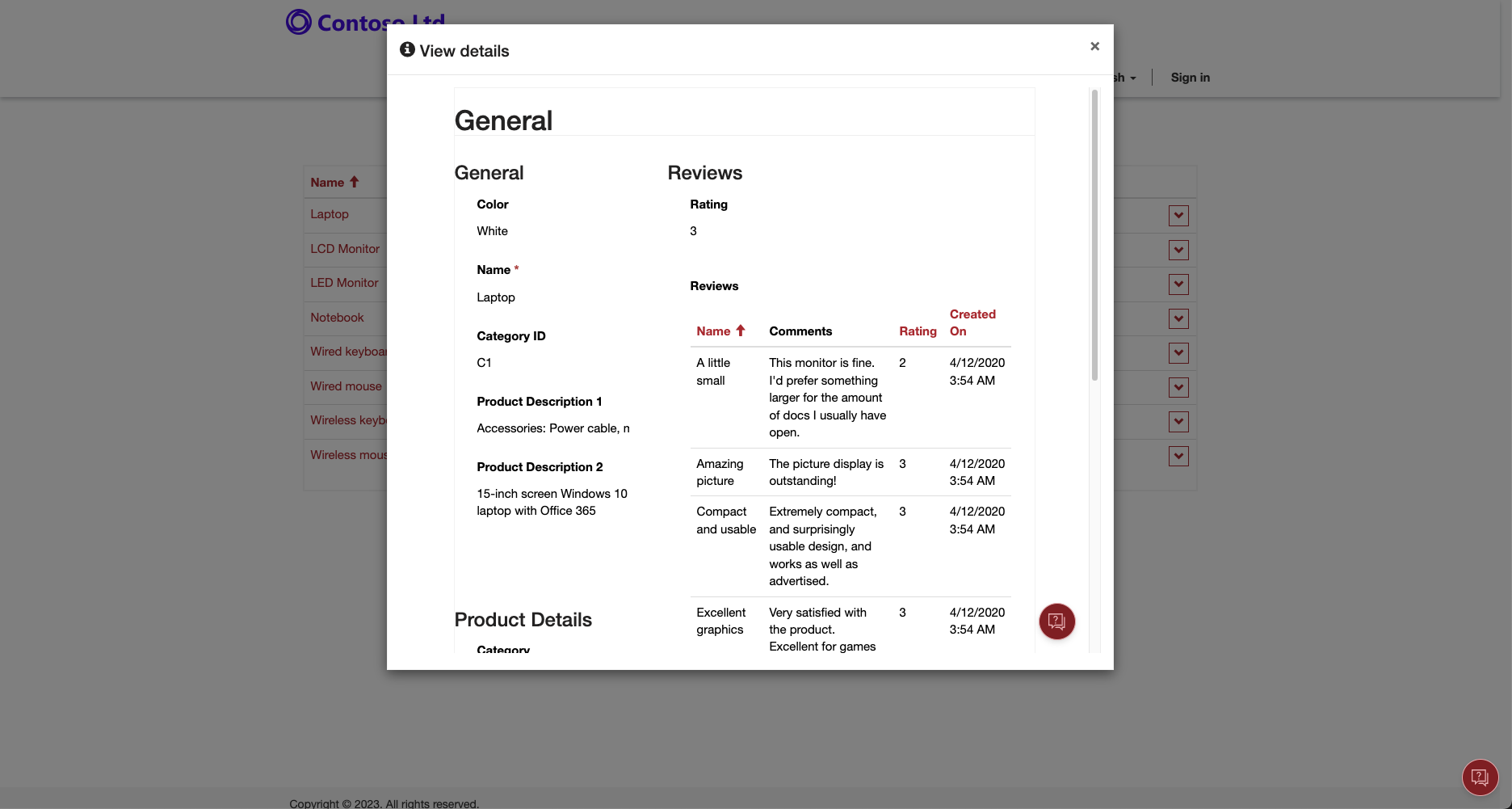 Screenshot of the read only form with subgrid.