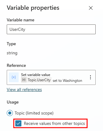Screenshot of the receive values from other topics usage setting.