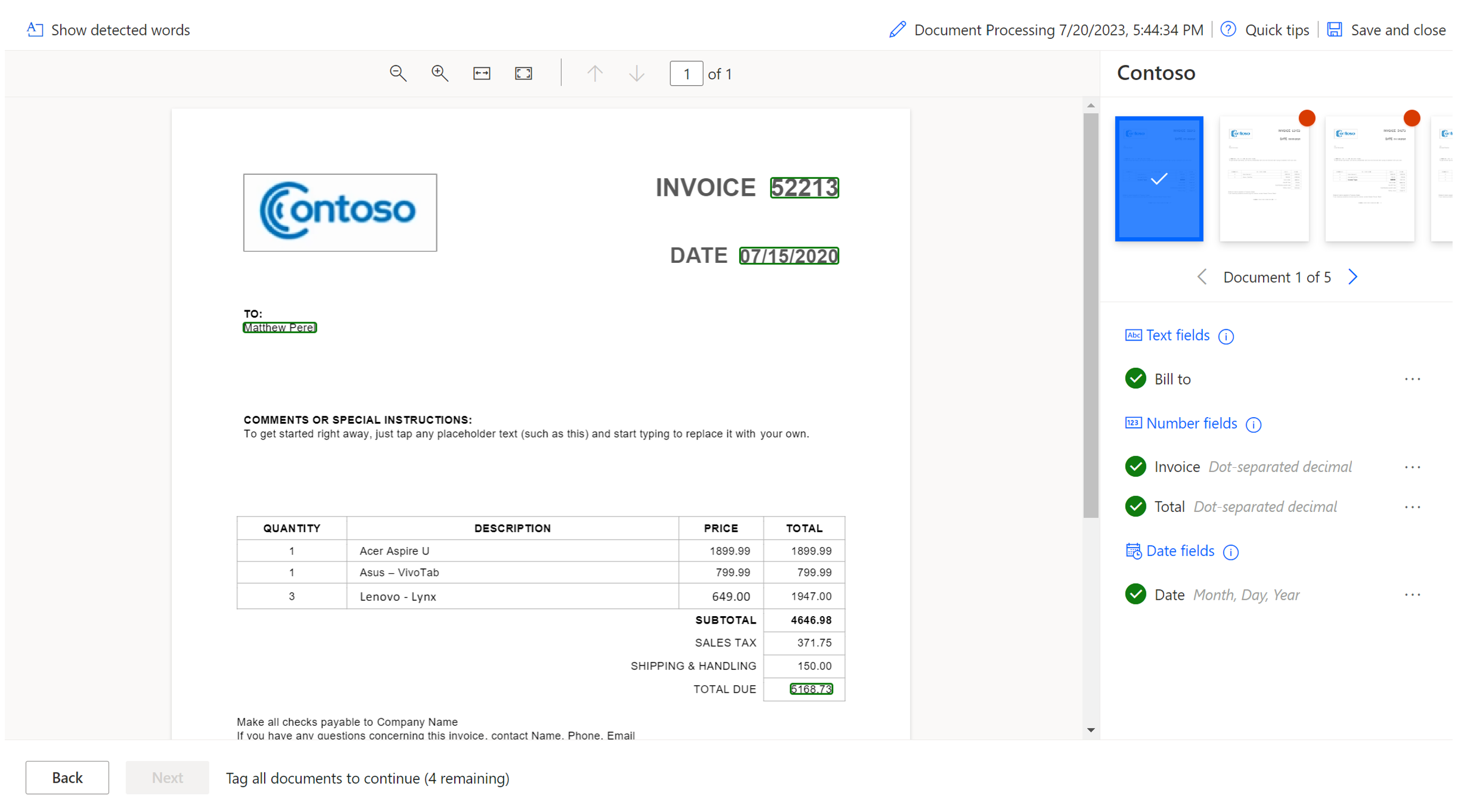 Screenshot of a document fields.