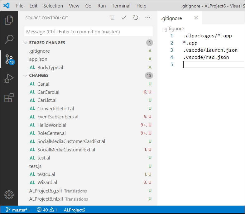 Screenshot of the staged changes section in Visual Studio Code.