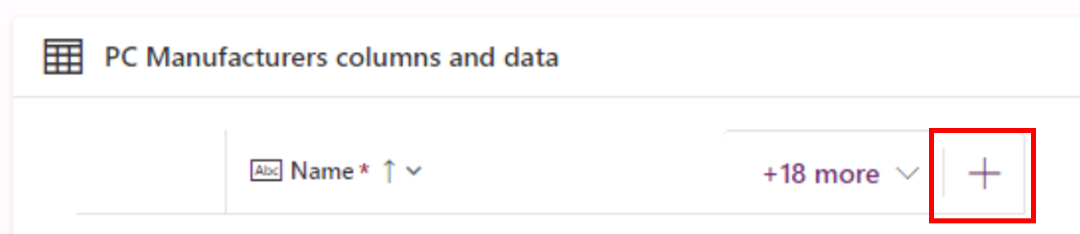 Screenshot of the new column button.