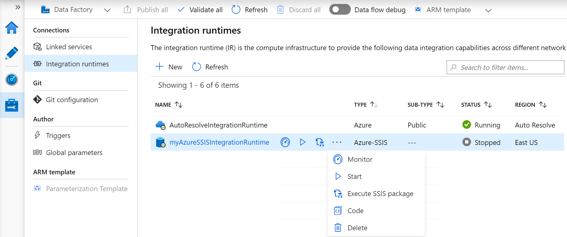 Skærmbillede, der viser konfigurationssiden for Linked service for integrationsruntime.