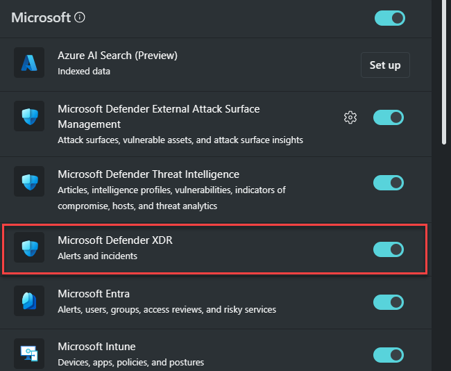 Screen capture of the Manage plugins window that highlights the Microsoft Defender XDR plugin.