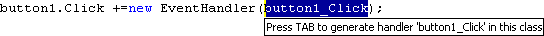 Screenshot that shows a generated event handler method.